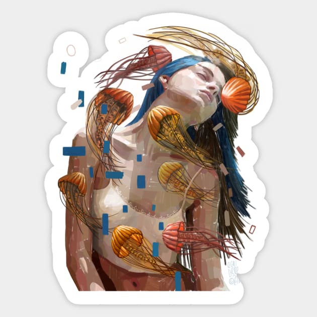 The girl with the jellyfish tattoo Sticker by canegridere